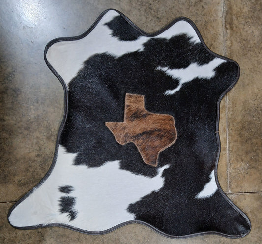 LEATHER TRIMMED BROWN TEXAS INLAY CALF HIDE RUG