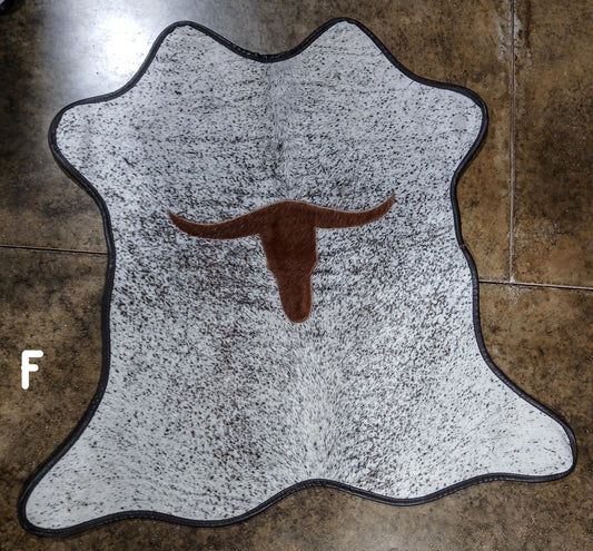 LEATHER TRIMMED BROWN LONGHORN INLAY CALF HIDE RUGS