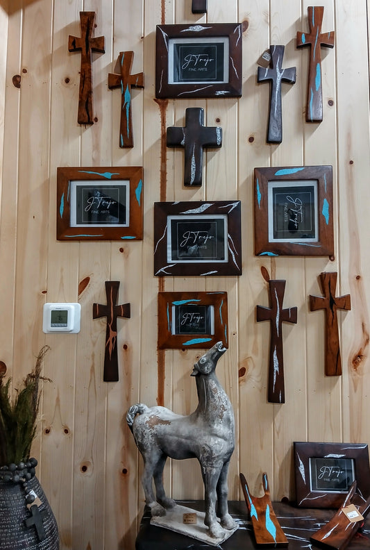 J TREJO MESQUITE PICTURE FRAME W/BUFFALO TURQUOISE INLAY