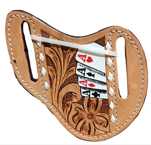 WESTERN TOOLED POKER ACES LEATHER KNIFE SHEATH