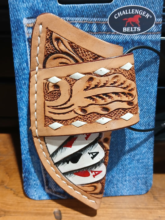WESTERN PAINTED POKER ACES LEATHER KNIFE SHEATH