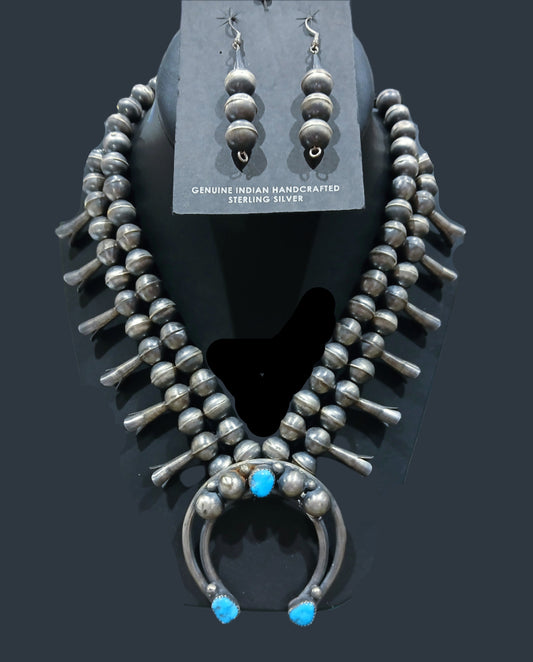 STERLING SILVER TRIPLE STONE SQUASH BLOSSOM SET