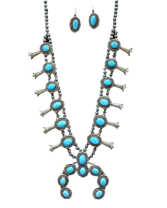 SLEEPING BEAUTY TURQUOISE STERLING SILVER SQUASH BLOSSOM SET