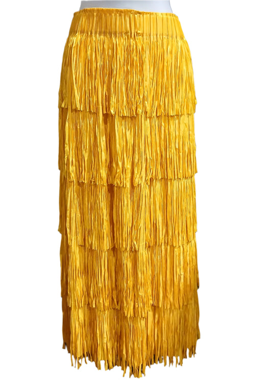 W.A.Y. POLY FRINGE CHACHA SKIRT in MUSTARD