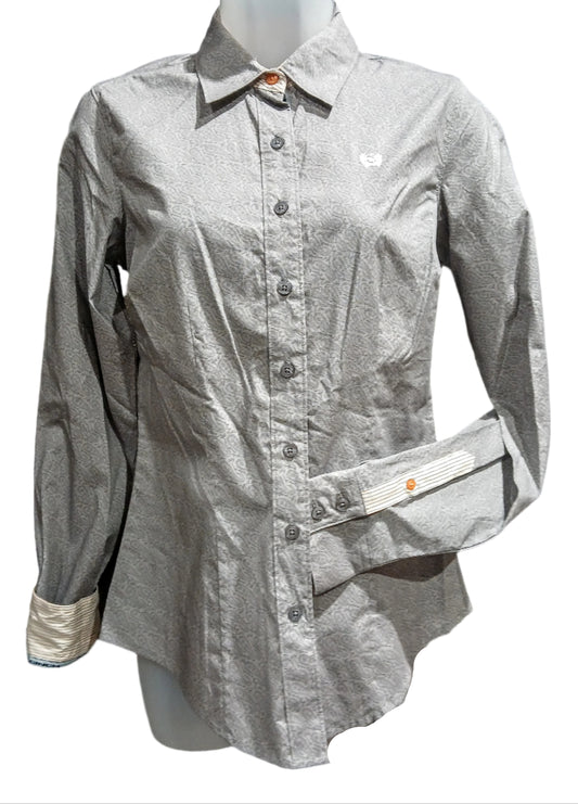 CINCH WOMEN'S LONG SLEEVE GREY PAISLEY BUTTON DOWN