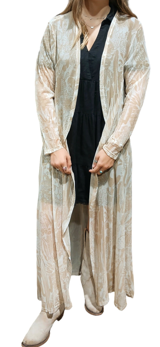 WESTERN PRINT MESH DUSTER - TAN/CACTUS