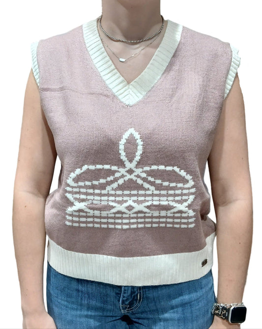 BOOT STITCH KNIT VEST in BEIGE/IVORY