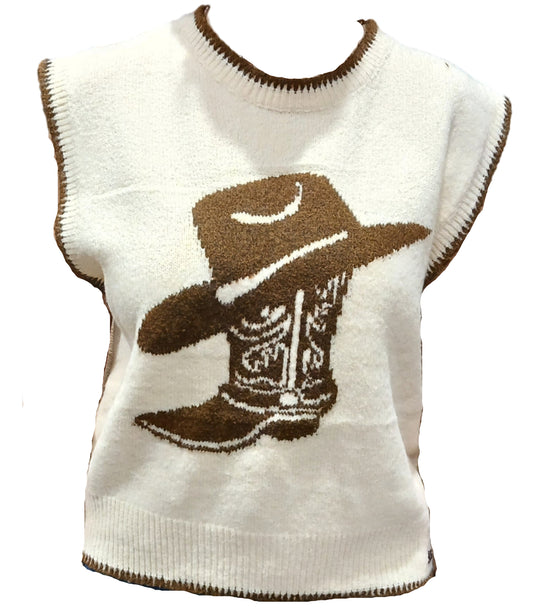 HAT AND BOOT SLEEVELESS SWEATER in SAND/BROWN