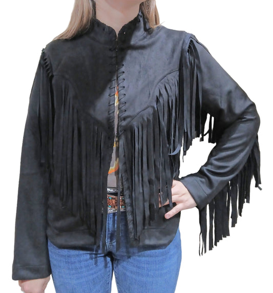 W.A.Y. WHIPSTITCH FRINGE JACKET in BLACK
