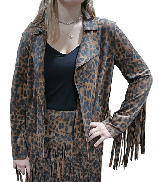 W.A.Y. SUEDE FRINGE JACKET in LEOPARD
