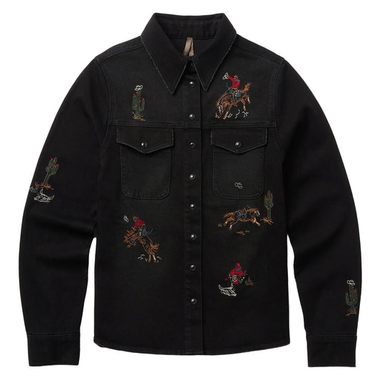 STETSON WESTERN EMBROIDERED BLACK DENIM SHIRT