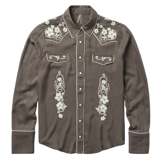 STETSON LADIES' RETRO BOYFRIEND FIT WESTERN SHIRT in BROWN/CREAM
