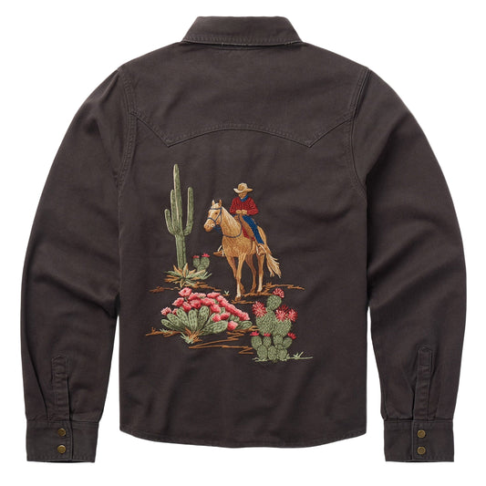 STETSON WOMEN'S DESERT SCENE EMBROIDERED SHIRT in BROWN DENIM