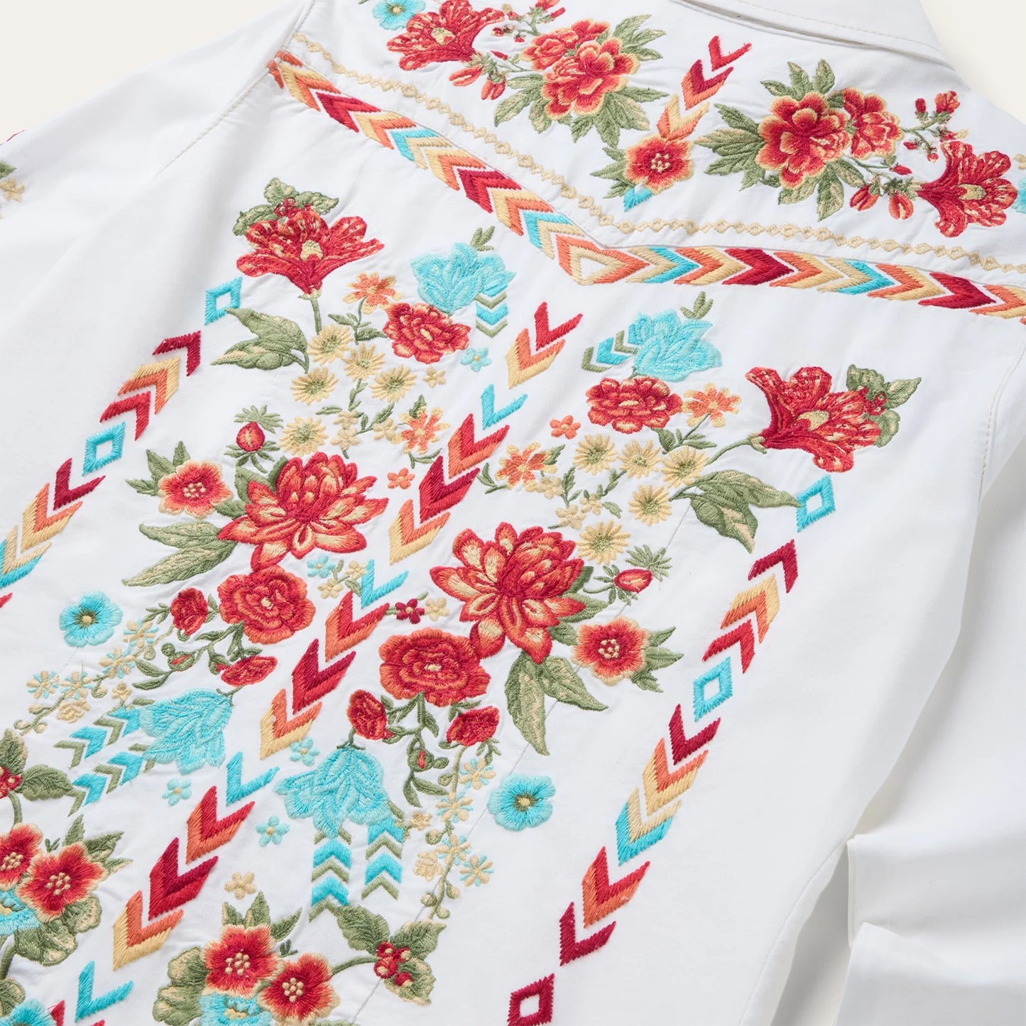 STETSON WHITE DENIM SHIRT DRESS WITH AZTEC EMBROIDERY