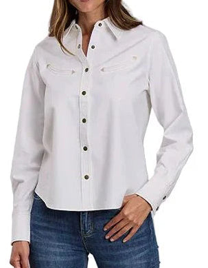 STETSON LADIES' WHITE DENIM SMILE POCKET SHIRT