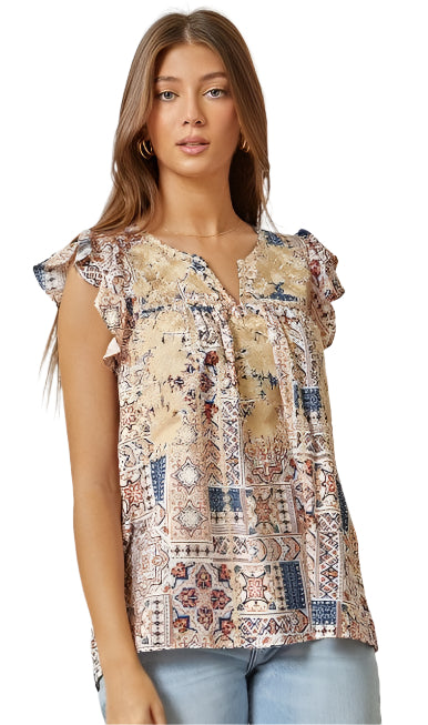 SAVANNA JANE RUFFLED PATCHWORK BABYDOLL TOP ALSO IN PLUS