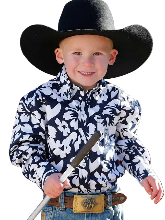 CINCH INFANT, TODDLER & YOUTH BOY'S NAVY HIBISCUS PRINT SHIRT **SALE**