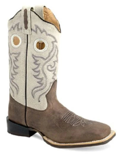 OLD WEST LADIES CREAM and BROWN SQUARE TOE BOOTS