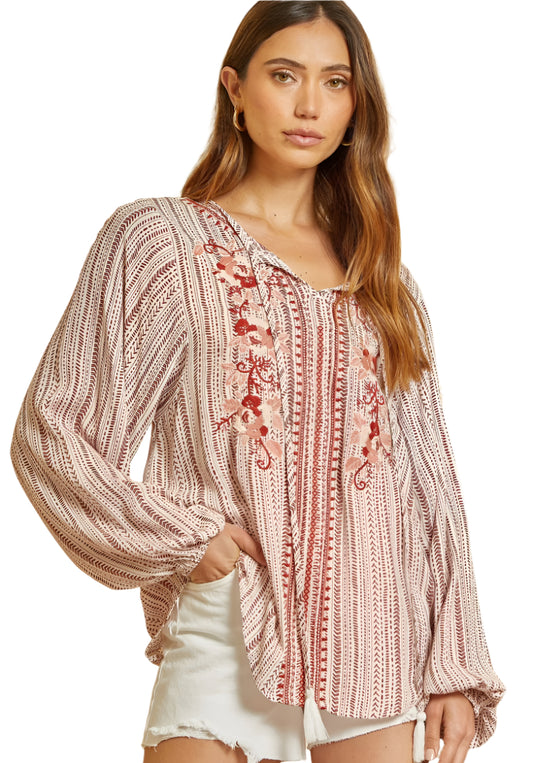 PLUS SIZE SAVANNA JANE EMBROIDERED TUNIC TOP