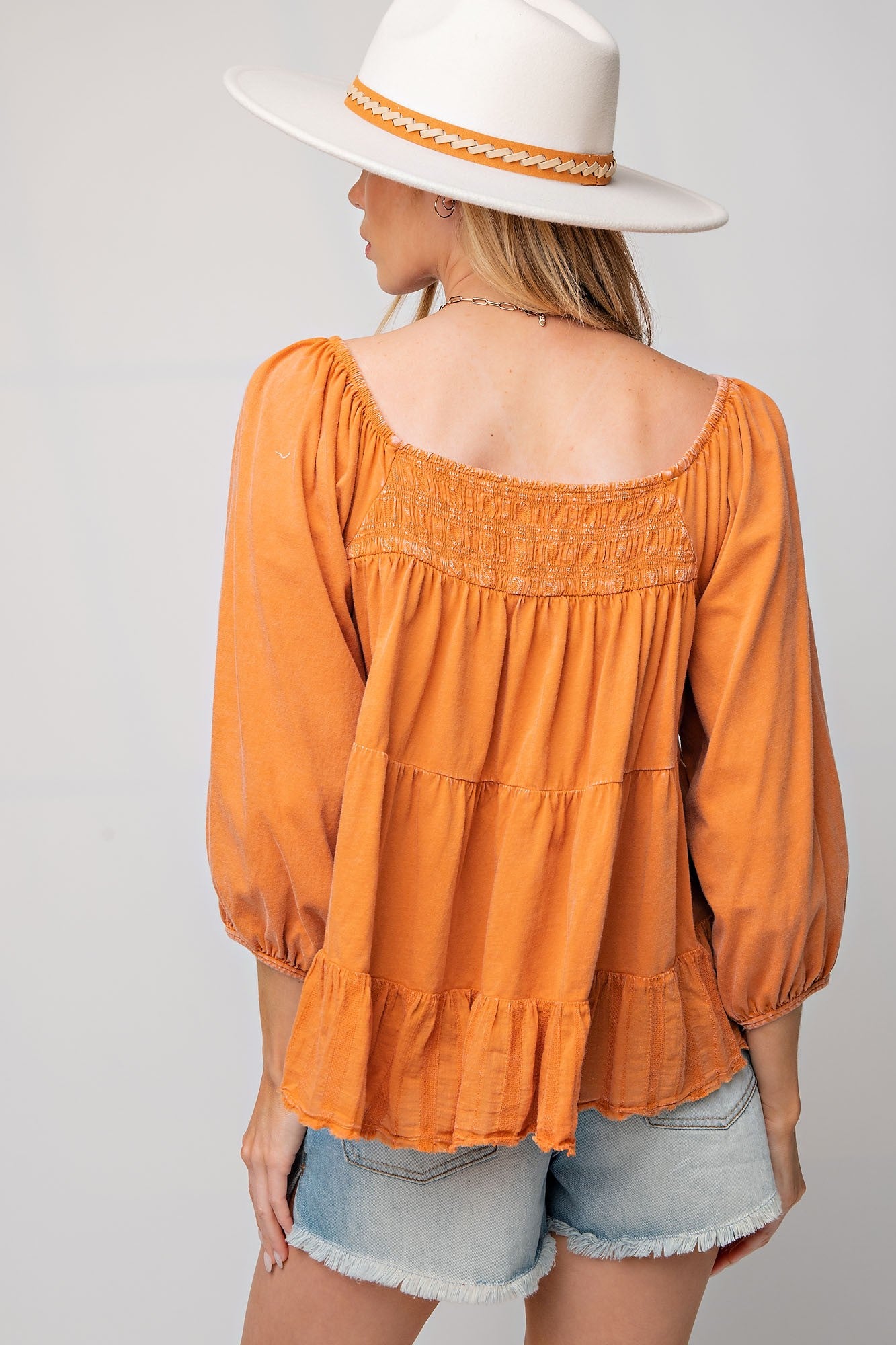 MINERAL WASHED TIERED TOP in CINNAMON
