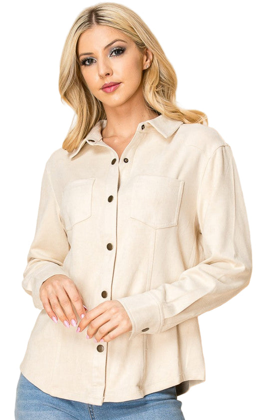 W.A.Y. SUEDE SNAP SHIRT in BONE