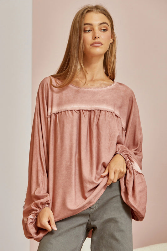 ANDREE WASHED DYE LOOSE FIT TOP in MAUVE