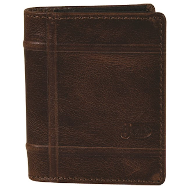 JUSTIN MEN'S FRONT POCKET BIFOLD WALLET RUSSET with MILLED DETAIL