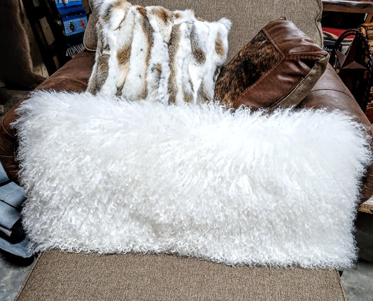 MONGOLIAN LAMB LARGE RECTANGLE PILLOW - BRIGHT WHITE