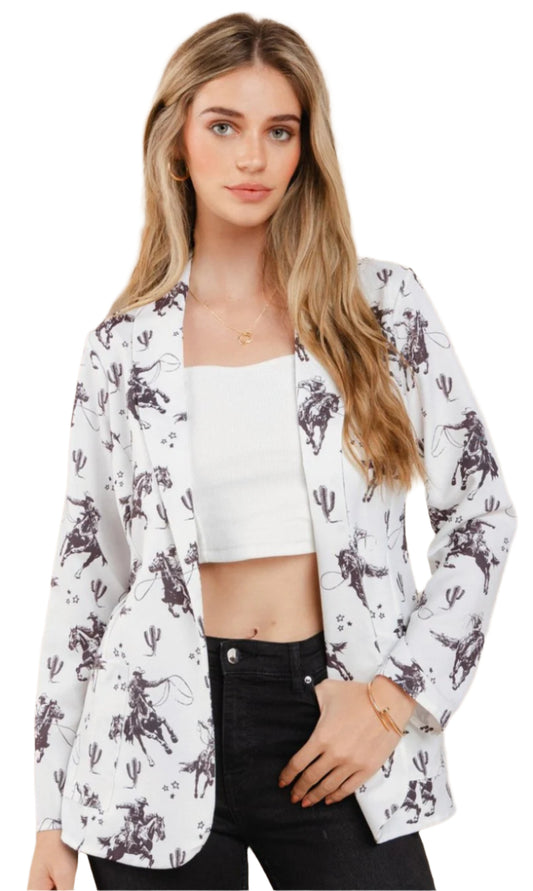 LADIES WESTERN ROPIN' N RIDIN' PRINT BLAZER