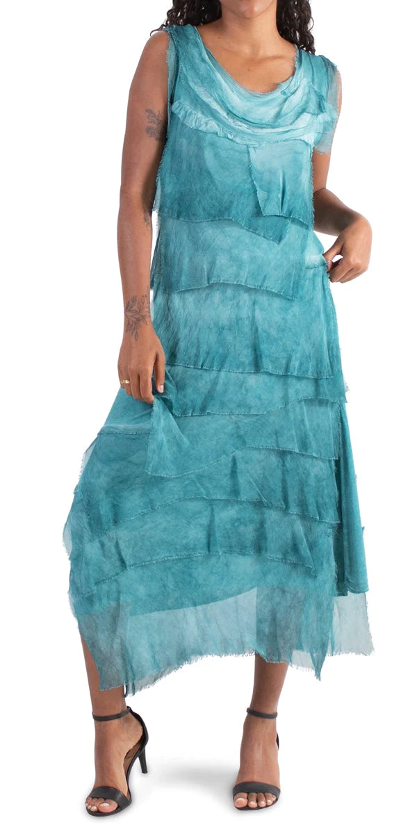 SIENA MAXI RUFFLED DRESS in WASHED TEAL