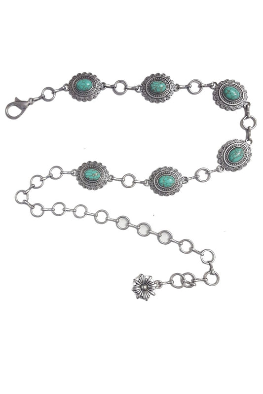 GIRL'S TURQUOISE STONE FLORAL CONCHO CHAIN BELT