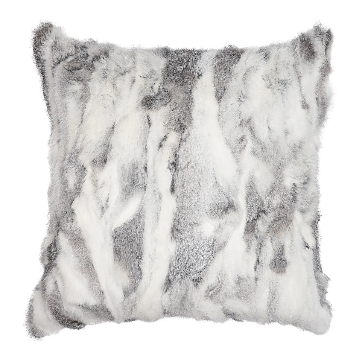 RABBIT FUR PATCH 20" SQUARE PILLOW - GREY