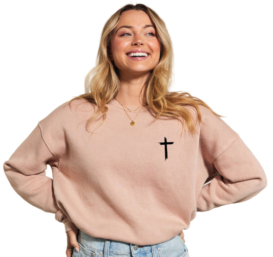 "JESUS HAS MY BACK" MINERAL WASHED SWEATSHIRT - SOFT PINK
