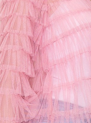 W.A.Y. MESH RUFFLE JACKET in PINK or RED