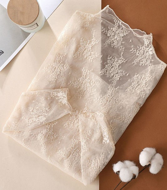 SHEER LACE MOCK NECK MESH TOP