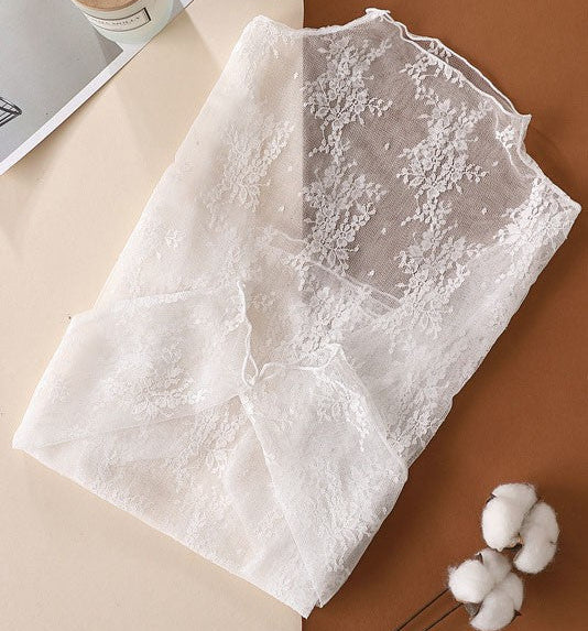 SHEER LACE MOCK NECK MESH TOP