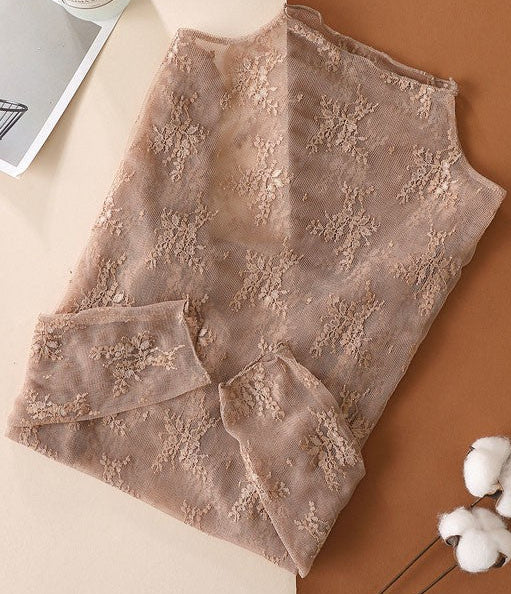 SHEER LACE MOCK NECK MESH TOP