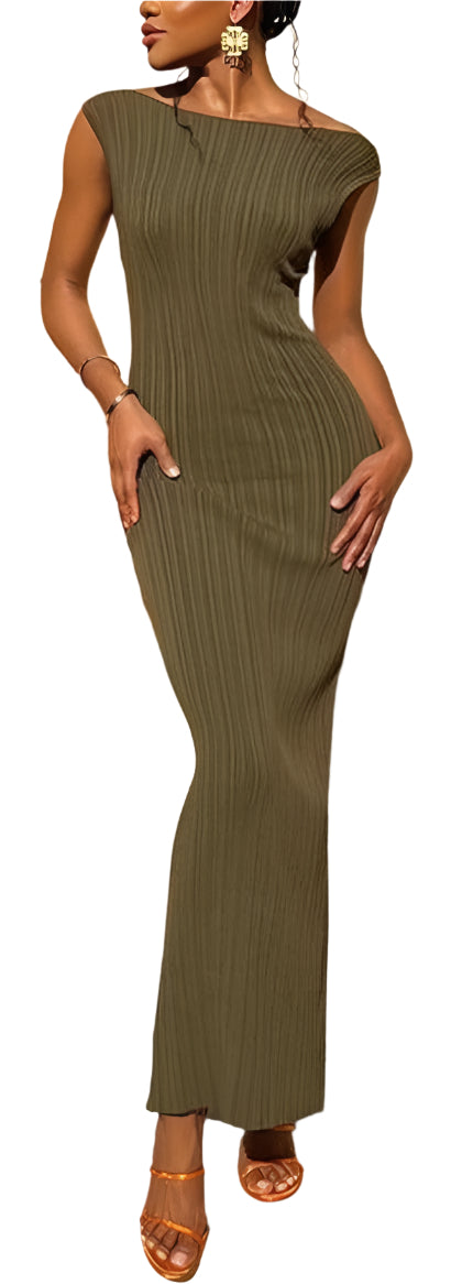 SLEEVELESS KNIT MAXI DRESS in DK GREEN