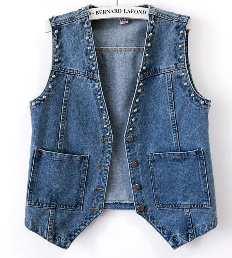 DENIM STUDDED RIVET VEST