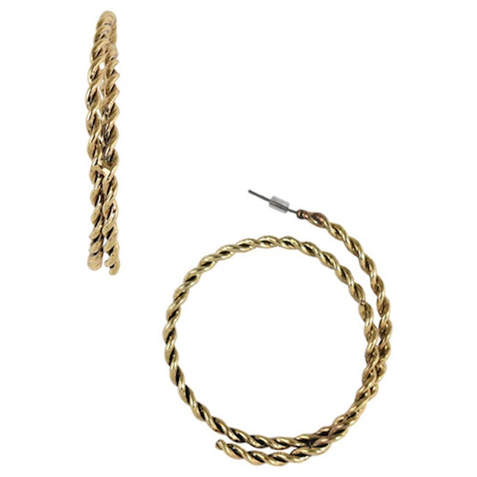 JUSTIN EARRINGS ROPE MOTIF HOOPS - GOLD TONE