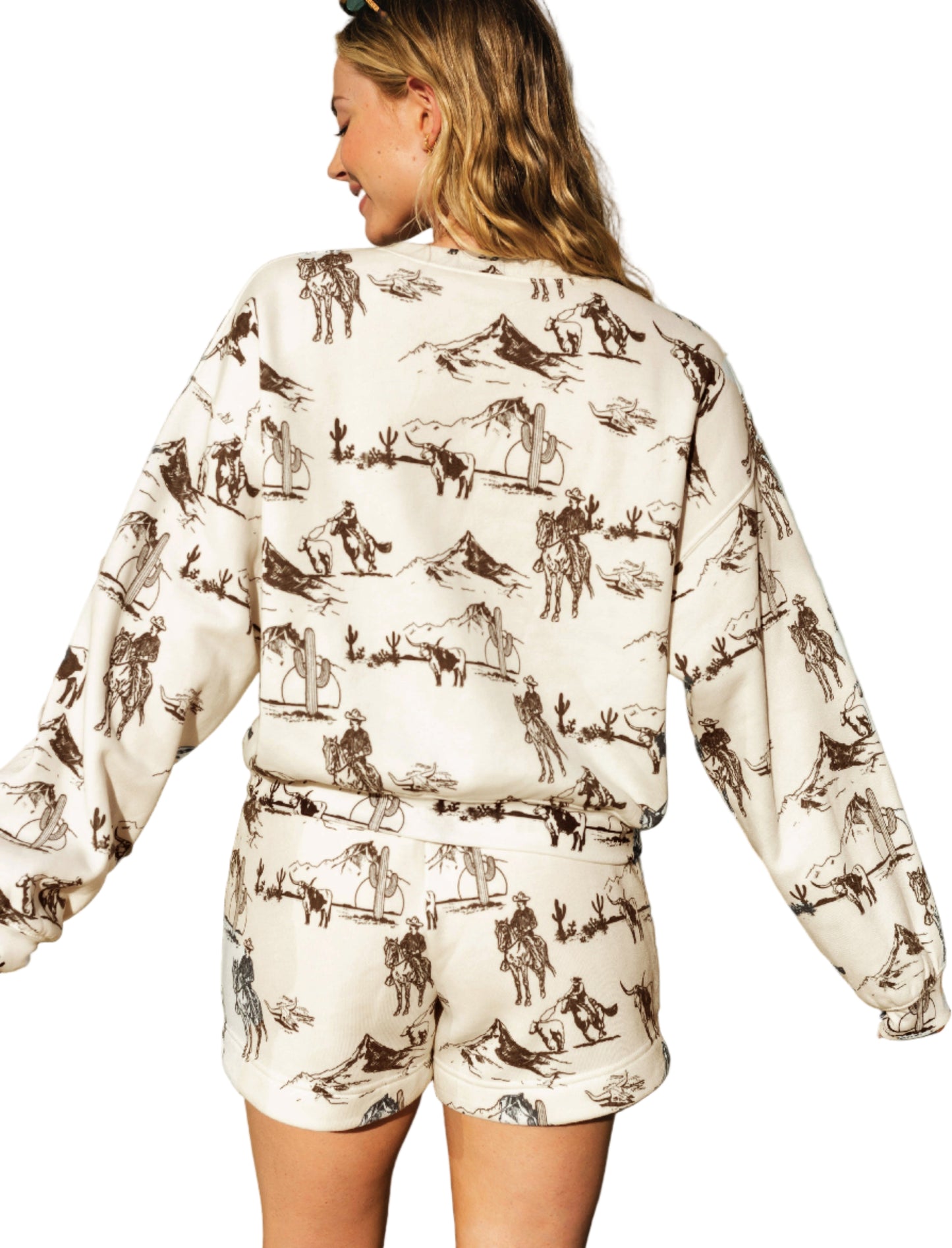 WESTERN PRINT MATCHING SWEATSHIRT/SHORT SET