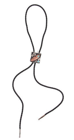 DOUBLE S FEATHER CONCHO W/TURQUOISE STONE BOLO TIE