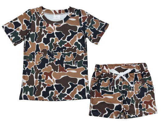 BOY'S BROWN CAMO SHIRT AND SHORTS SET