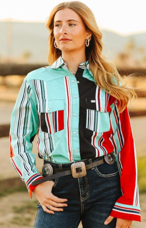 TURQUOISE SERAPE RETRO WESTERN SNAP SHIRT