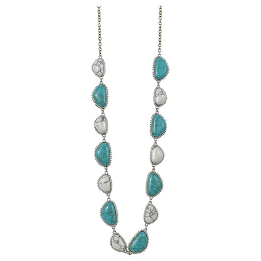JUSTIN NECKLACE TURQUOISE & VEINED WHITE COLORED STONES