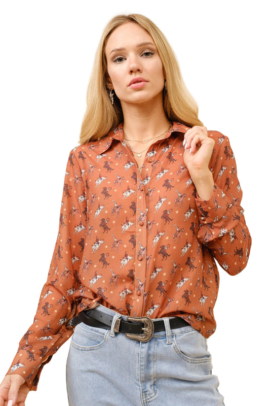 WESTERN PRINT CHIFFON BLOUSE