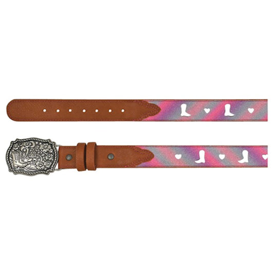 CATCHFLY GIRLS BELT PASTEL SHIMMER W/ HEARTS AND BOOTS