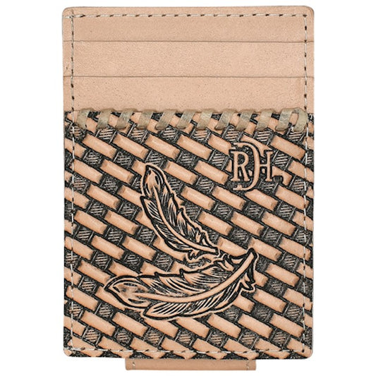 RED DIRT CARD CASE W/MAGNETIC MONEY CLIP VACHETTA LEATHER W/BASKETWEAVE TOOLING