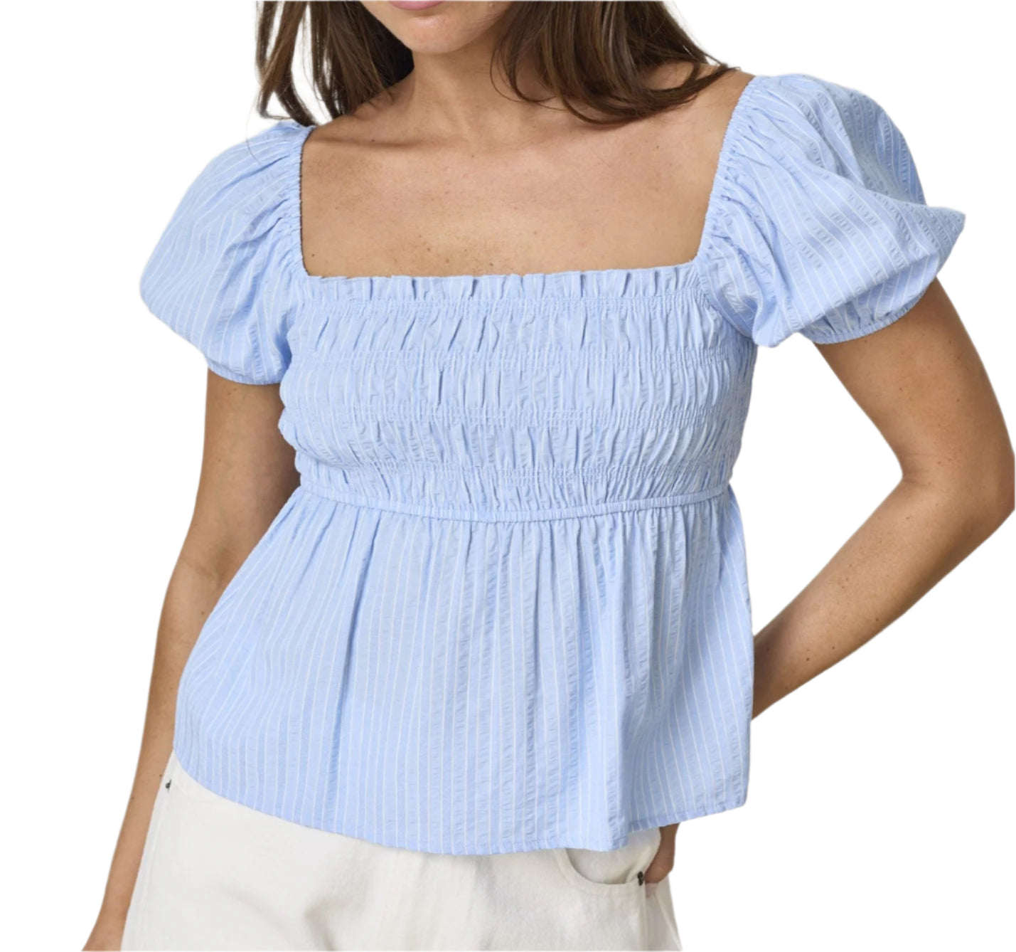 SARAH SMOCKED STRIPE TOP