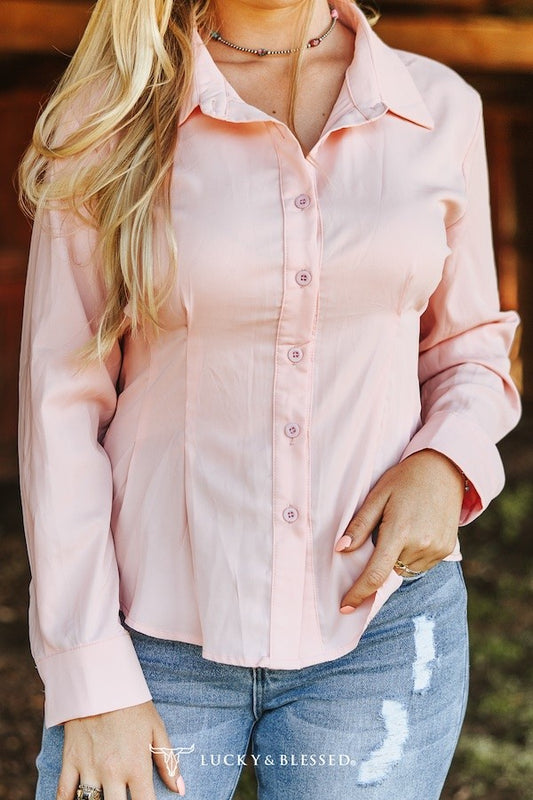 LADIES SOFT PINK BUTTON DOWN COLLARED SHIRT